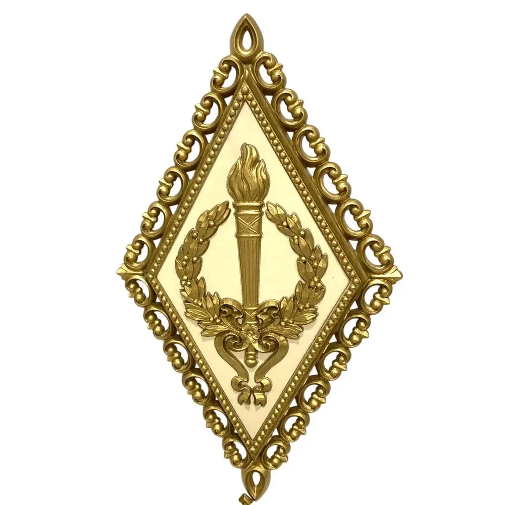 Vintage Homco Diamond Shaped Wall Hangings Set of 4 USA Gold & Cream Ornate